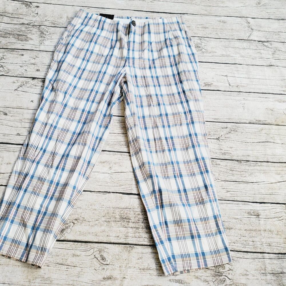 Ava & Viv Cream & Blue Plaid  High Rise Skinny Ankle Pants  Size 14W
